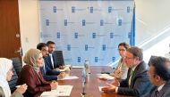 Chairperson of the National Human Rights Committee (NHRC) Maryam bint Abdullah Al Attiyah with the UN officials during the meeting.