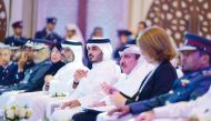 Minister of Interior and Commander of Lekhwiya Force H E Sheikh Khalifa bin Hamad bin Khalifa Al Thani (fourth right); Minister of Transport H E Jassim Saif Ahmed Al Sulaiti (third right); Minister of Public Health H E Dr. Hanan Mohamed Al Kuwari (sixth right); and other dignitaries at the opening of the UN International Search and Rescue Advisory Group (INSARAG) conference in Doha yesterday. 