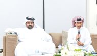 Director of the Media Development Department at Qatar Media Corporation, Sheikh Khalid bin Abdulaziz Al Thani (left) and President of Qatar Press Center, Saad Mohammed Al Rumaihi during a discussion session on Palestine issue yesterday.