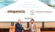 Ambassador of Pakistan H E Muhemmed Aejaz (right) and CEO of Elegancia Healthcare, Joseph Hazel during the agreement signing ceremony. 
