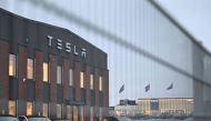 A photograph taken on October 27, 2023 shows a view of the electric car company Tesla's Service Center in Segeltorp, south of Stockholm, where workers strike for the signing of a collective agreement. Photo by Jessica Gow/TT / TT NEWS AGENCY / AFP
