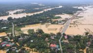 This aerial photo shows flooded houses in Huong Khe district in central Vietnam's Ha Tinh province on October 31, 2023. Photo by Ha Linh / AFP