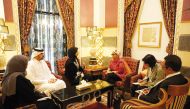 Minister of State for International Cooperation at the Ministry of Foreign Affairs H E Lolwah bint Rashid Al Khater with Minister of Foreign Affairs of the Republic of Indonesia H E Retno Lestari Priansari Marsudi in Jeddah, Saudi Arabia, yesterday.