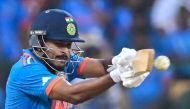 India's Shreyas Iyer plays a shot during the 2023 ICC Men's Cricket World Cup one-day international (ODI) match between India and Netherlands at the M. Chinnaswamy Stadium in Bengaluru on November 12, 2023. (Photo by R.Satish BABU / AFP)