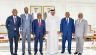 Qatar Chamber First Vice-Chairman Mohamed bin Twar Al Kuwari with Dr. AKA Aouele, President of the Economic, Social, Environmental, and Cultural Council of Côte d’Ivoire (CESEC) and the accompanying delegation during the meeting.