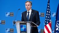 US Secretary of State Antony Blinken gives a press conference following the Nato Foreign Ministers meeting on Ukraine at Nato Headquarters in Brussels, on November 29, 2023. (Photo by Saul Loeb / POOL / AFP)