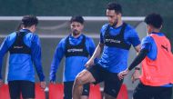 Al Wakrah players in action during a training session. 