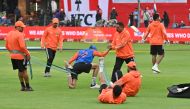 India players warm up ahead of the second T20 cricket match between South Africa and India at St George's Park in Gqeberha on December 12, 2023. (Photo by Deryck FOSTER / AFP)
