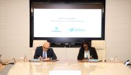 CEO of Sidra Medicine Dr. Iyabo Tinubu-Karch (right) and Regional Deputy GM of GlobeMed Dr. Samer Jaber signing the agreement.