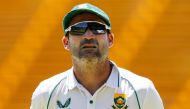 South Africa's Dean Elgar looks on during the fourth day of the second Test cricket match between South Africa and West Indies in Johannesburg on March 11, 2023. (Photo by Phill Magakoe / AFP)