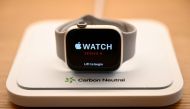 An Apple Watch Series 9 carbon neutral device is displayed for sale at The Grove Apple retail store on release day in Los Angeles, California, on September 22, 2023. Photo by Patrick T. Fallon / AFP