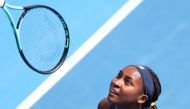 USA's Coco Gauff throws up her racquet during her women's singles semi-final match against compatriot Emma Navarro at the Auckland Classic tennis tournament in Auckland on January 6, 2024 (Photo by Michael Bradley / AFP)