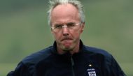 (Files) Swedish head coach of the English team Sven-Goran Eriksson looks on during a training session at the Mittelbergstadion in Buhlertal 28 June 2006. (Photo by Adrian Dennis / AFP)