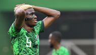 Nigeria's forward #9 Victor Osimhen looks on during the Africa Cup of Nations (CAN) 2024 group A football match between Nigeria and Equatorial Guinea at the Alassane Ouattara Stadium in Ebimpe, Abidjan, on January 14, 2024. (Photo by Issouf SANOGO / AFP)

