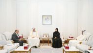 Speaker of the Shura Council H E Hassan bin Abdullah Al Ghanim meeting Secretary-General of the Asian Parliamentary Assembly H E Mohammad Reza Majidi in Doha yesterday.
