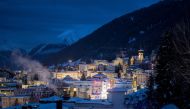 A photograph shows a view of the alpine resort of Davos on the opening day of the annual World Economic Forum (WEF) in Davos on January 15, 2024. (Photo by Fabrice Coffrini / AFP)