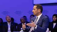 Prime Minister and Minister of Foreign Affairs H E Sheikh Mohammed bin Abdulrahman Al Thani speaking with World Economic Forum President Børge Brende (not in picture) in Davos.
