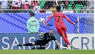 South Korea's Son Heung-Min scores his team's first goal against Jordan from the penalty spot. Pictures: Rajan Vadakkemuriyil 
