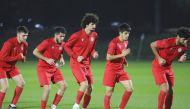 Tajikistan players during a training session ahead of the last 16 match against UAE.