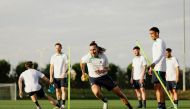 Australia players during a training session yesterday.