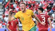 Australia’s Harry Souttar celebrates after scoring his team’s fourth goal. AFP
