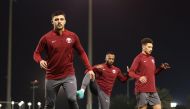 Qatar players during a training session ahead of their Round of 16 clash against Palestine.