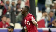 Qatar's Almoez celebrates after scoring against Lebanon during Asian Cup opening match at Lusail Stadium on January 12.  