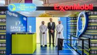 ExxonMobil Qatar Strategic Relations Vice President and Public and Government Affairs Manager Rashid Al Khayareen, Tournament Director Karim Alami and QTF Secretary General Tariq Darwish Zainal at the Qatar ExxonMobil Open 2024 stand at the Villaggio Mall in Doha. 