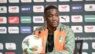Ivory Coast's coach Emerse Fae looks on during a press conference at the Palais de la Culture in Abidjan on February 6, 2024, on the eve of the 2024 Africa Cup of Nations (CAN) semi-final football match between Ivory Coast and DR Congo. (Photo by Sia KAMBOU / AFP)
