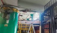 This photo shows a general view of a partially collapsed balcony inside a church in San Jose del Monte, Bulacan, on February 14, 2024. Photo by Neil Nuٌez / AFP