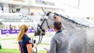 Horses underwent vet checks as competitors braced for action at Longines Indoor and Outdoor arenas at Al Shaqab, yesterday. 
