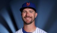 Pete Alonso #20 of the New York Mets poses for a portrait on New York Mets Photo Day at Clover Park on February 22, 2024 in Port St. Lucie, Florida. Elsa/Getty Images/AFP (Photo by ELSA / GETTY IMAGES NORTH AMERICA / Getty Images via AFP)