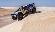 Qatar's Nasser Al Attiyah drives his Prodrive Hunter during Stage 1 of the Abu Dhabi Desert Challenge, yesterday. 
