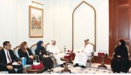 Speaker of Shura Council H E Hassan bin Abdulla Al Ghanim and Deputy Speaker H E Dr. Hamda bint Hassan Al Sulaiti meeting a team from HMC Tobacco Control Center, led by Dr. Ahmad Mohammed Al Mulla.