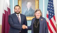 Minister of State for Foreign Affairs H E Dr. Mohammed bin Abdulaziz bin Saleh Al Khulaifi meeting with US Under Secretary of State for Political Affairs H E Victoria Nuland.
