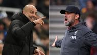 (COMBO) In this combination of file images created in London on March 8, 2024, Manchester City's Spanish manager Pep Guardiola (L) gestures on the touchline during the English Premier League football match between Newcastle United and Manchester City at St James' Park in Newcastle-upon-Tyne, north east England on January 13, 2024 and Liverpool's German manager Jurgen Klopp (R) gestures on the touchline during the English Premier League football match between Brentford and Liverpool at the Gtech Community Stadium in London on February 17, 2024. (Photo by Oli SCARFF and Adrian DENNIS / AFP)