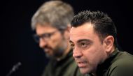 Barcelona's Spanish coach Xavi gives a press conference on the eve of their UEFA Champions League last 16 second leg football match against SSC Napoli at the training center in Barcelona on March 11, 2024. (Photo by Josep LAGO / AFP)
