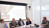 Ambassador of South Africa to Qatar H E Ghulam Hoosein Asmal (centre), H E Androulla Kaminara, Distinguished Diplomat in Residence, Georgetown University in Qatar, Susan L Karamanian, Dean, HBKU’s College of Law, and Dr. Erin McCandless, Distinguished Visiting Professor of Public Value, HBKU’s College of Public Policy, during the event.
