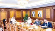 Minister of Labour and Chairman of the Board of Directors of Qatar Manpower Solutions Company (Jusour), H E Dr. Ali bin Smaikh Al Marri, chairing a meeting of the Board of Directors of Jusour yesterday.

