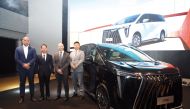 Marco Melani, Managing Director of Domasco GAC Motor; Mark Zhang, General Manager of GAC Motor Middle East with other officials during the launch. PIC: SALIM MATRAMKOT/THE PENINSULA.