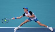 Jannik Sinner of Italy returns a shot against Tallon Griekpoor of the Netherlands during their match on Day 9 of the Miami Open at Hard Rock Stadium on March 24, 2024 in Miami Gardens, Florida. Al Bello/Getty Images/AFP 