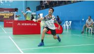 Riyan Malhan in action  during the Aeroplane UBL UAE Badminton Gold Junior Championship 2023 held in Sharjah, UAE.