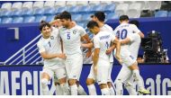 Uzbekistan players celebrate during their match against Kuwait yesterday. PIC: AFC