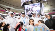 Minister of Sports and Youth H E Sheikh Hamad bin Khalifa bin Ahmed Al Thani during the opening of16th School Robotics Competition.