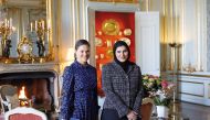 Crown Princess of Sweden HRH Princess Victoria Ingrid Alice Desiree (left) with  Minister of Social Development and Family H E Maryam bint Ali bin Nasser Al Misnad.