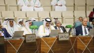 Speaker of the Shura Council H E Hassan bin Abdullah Al Ghanim addressing the 6th conference of the Arab Parliament and Speakers of Arab Councils and Parliaments held at the Arab League headquarters in Cairo yesterday.