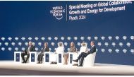 Minister of State for Energy Affairs, President and CEO of QatarEnergy H E Minister Saad Sherida Al Kaabi with other officials at a panel discussion at the World Economic Forum’s special meeting in Riyadh.