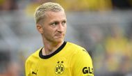 Dortmund's German forward #11 Marco Reus reacts during the German first division Bundesliga football match between Borussia Dortmund and VfL Wolfsburg in Dortmund, western Germany, on September 23, 2023. Photo by INA FASSBENDER / AFP