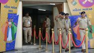 Police inspect the poling centre a day before India痴 prime minister Narendra Modi casts his ballot, at Ranip, Ahmedabad on May 6, 2024. Photo by Sajjad HUSSAIN / AFP.