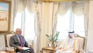 Minister of State for Interior Affairs H E Sheikh Abdulaziz bin Faisal bin Mohammed Al Thani meeting Principal Deputy Assistant Secretary of Homeland Security for International Affairs of the United States of America H E Robert Paschall, yesterday. 
